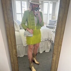 Tiered Fringe Satin Mini Skirt - medium